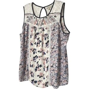 Tanzara Blouse Womens 1X Multicolor Floral Lace Boho Sleeveless Top RN 81492